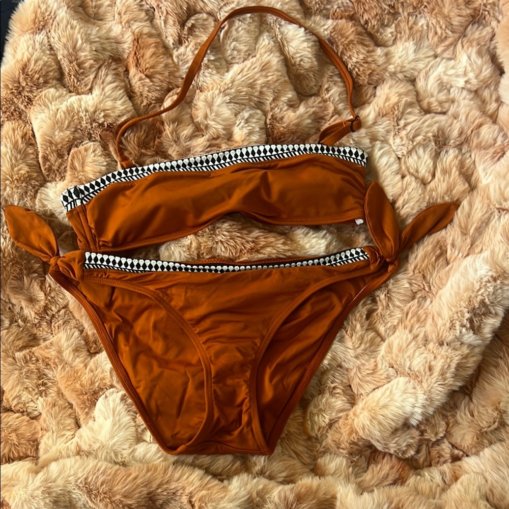 Orange Bikini Set with Black and White Trim